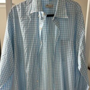 Peter Millar Light Blue and White Plaid Shirt